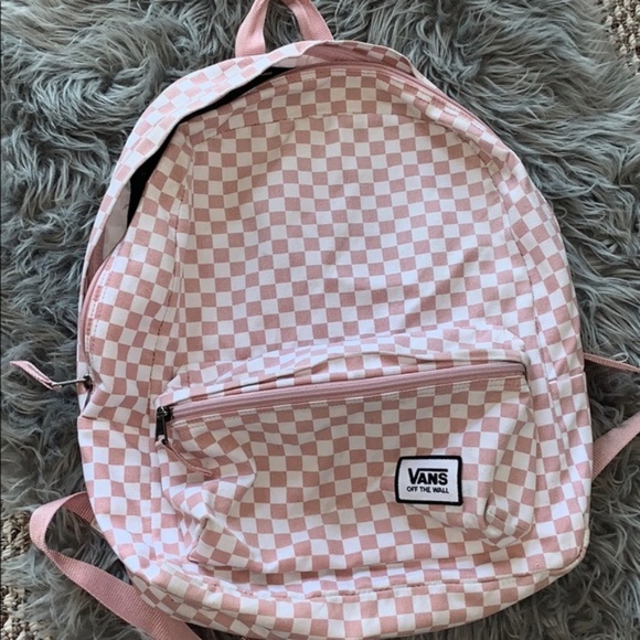 pink checkered backpack vans
